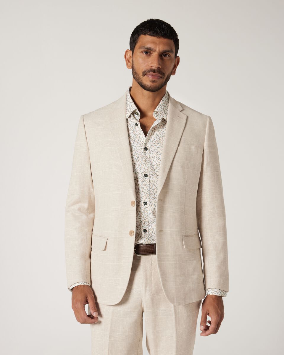 Slim Stretch Check Tailored Jacket, Natural Check, hi-res